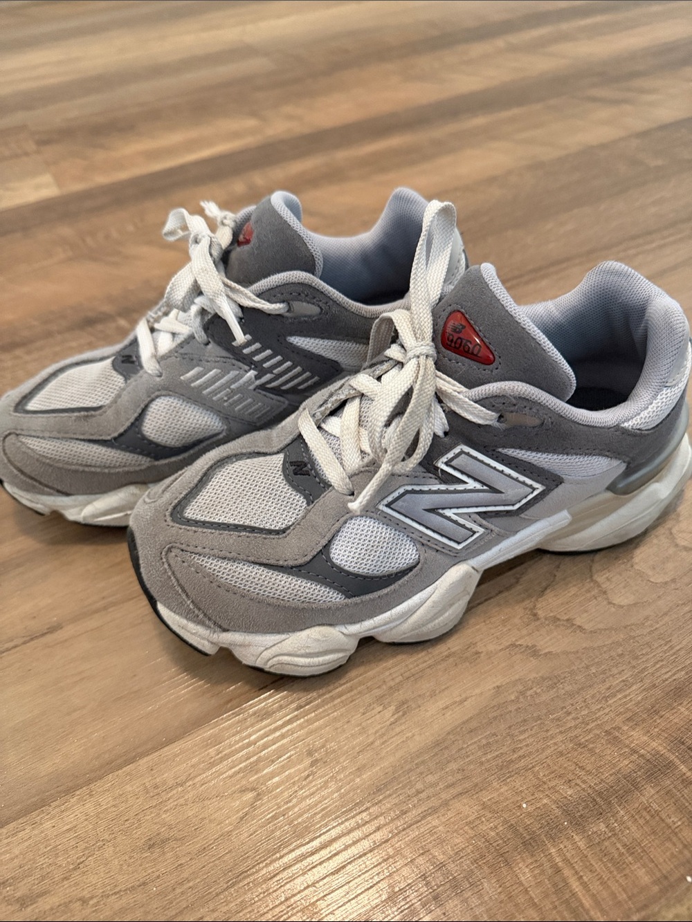 New Balance Kids Gray, White and Red Accent Athletic Sneakers